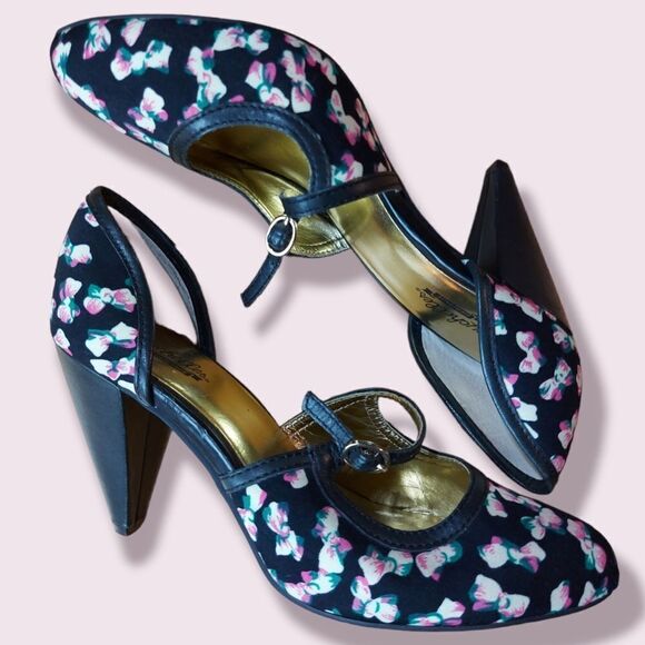 Seychelles Rockabilly Retro Pinup Black Bow Heels Size 7.5 - Picture 8 of 10